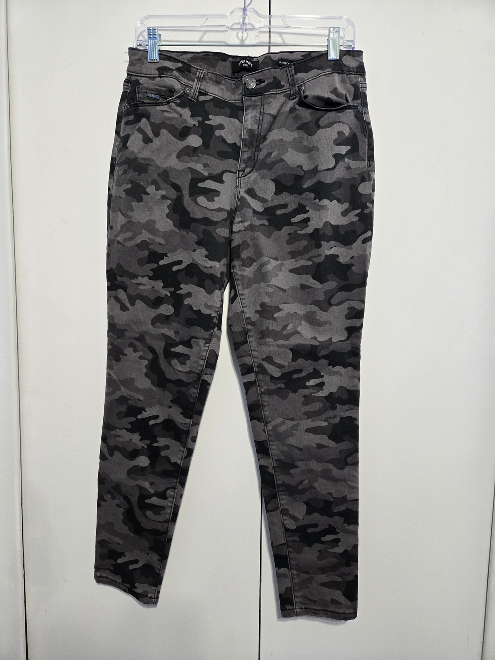 Nine West Gramercy Skinny Ankle Jeans Womens 10 Gray Camo Stretch Mid Rise